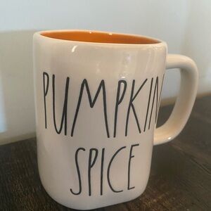 Rae Dunn PUMPKIN SPICE Coffee Mug Artisan White Mug Orange Inside. Brand New!